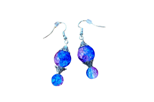 Crackle Glass Purple and Blue Earrings