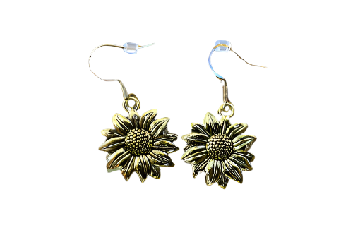 Gold Tone Metal Sunflower Earrings