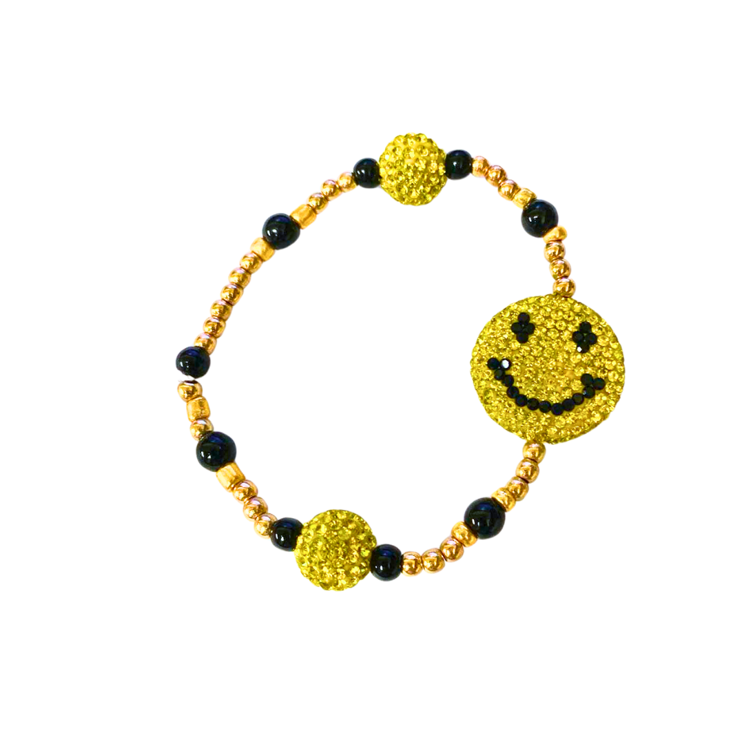 Yellow Rhinestone Smiley Face Stretch Bracelet