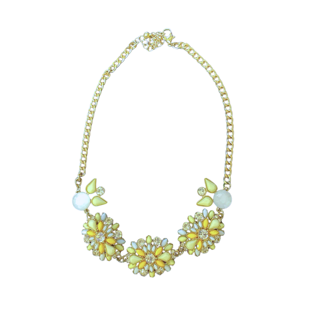 Yellow Rhinestone Flower Cluster Necklace