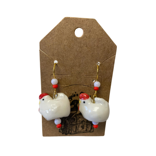 Ceramic Chicken Earrings