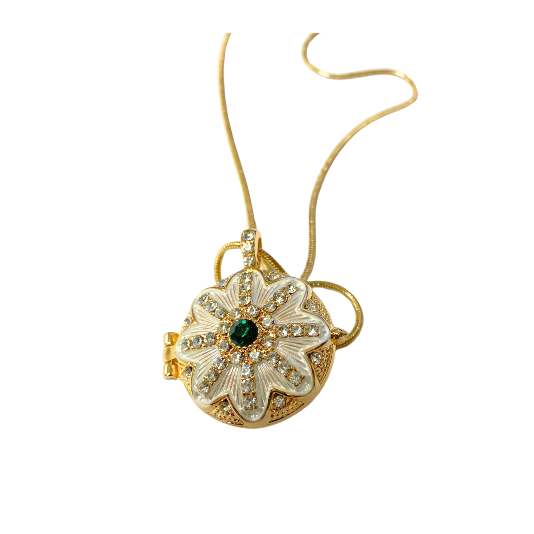 Gold Toned Bejeweled Magnetic Locket Pendant Necklace